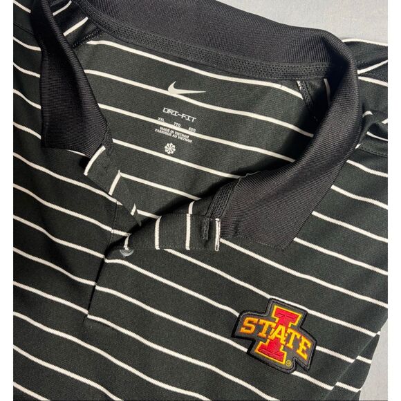 Iowa State Cyclones Polo Shirt XXL 2XL Mens Nike Dri Fit Polo NCAA Black Striped - Picture 1 of 6